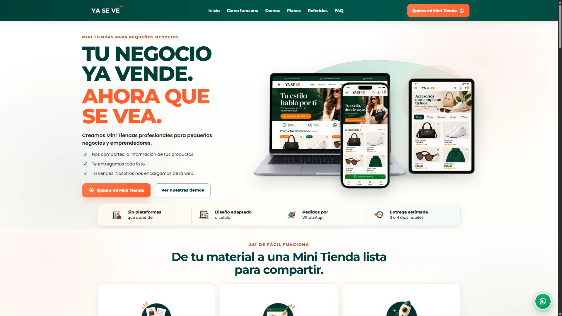Captura real de la página principal de YA SE VE, proyecto de Mini Tiendas